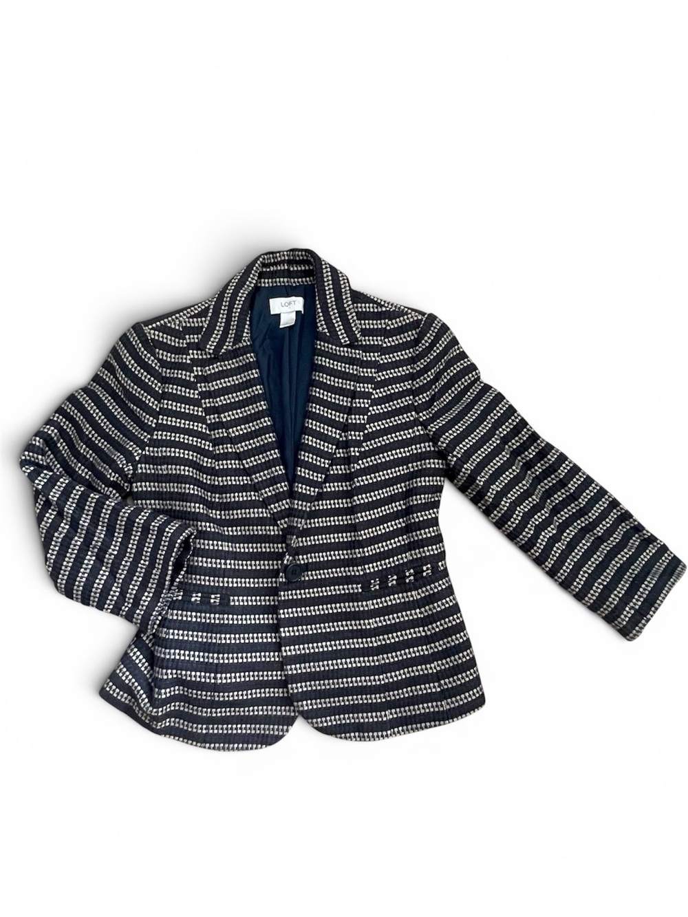 LOFT Navy and White Striped Knit Blazer